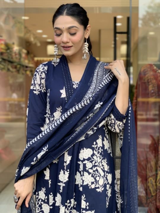 Viscose Anarkali Printed Kurta with Pant & Dupatta - Image 3