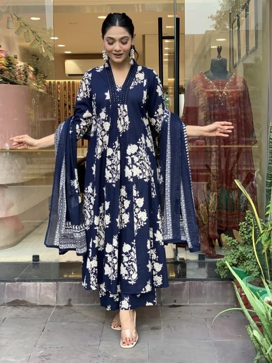 Viscose Anarkali Printed Kurta with Pant & Dupatta - Image 2