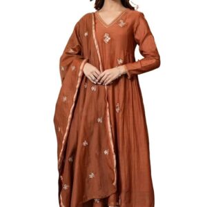 Solid Anarkali Kurta and Pant Set with Dupatta